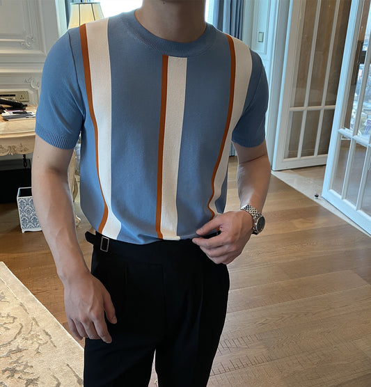 Koreansk version af den nye stribede, strikkede T-shirt-underdel med enkle lodrette striber