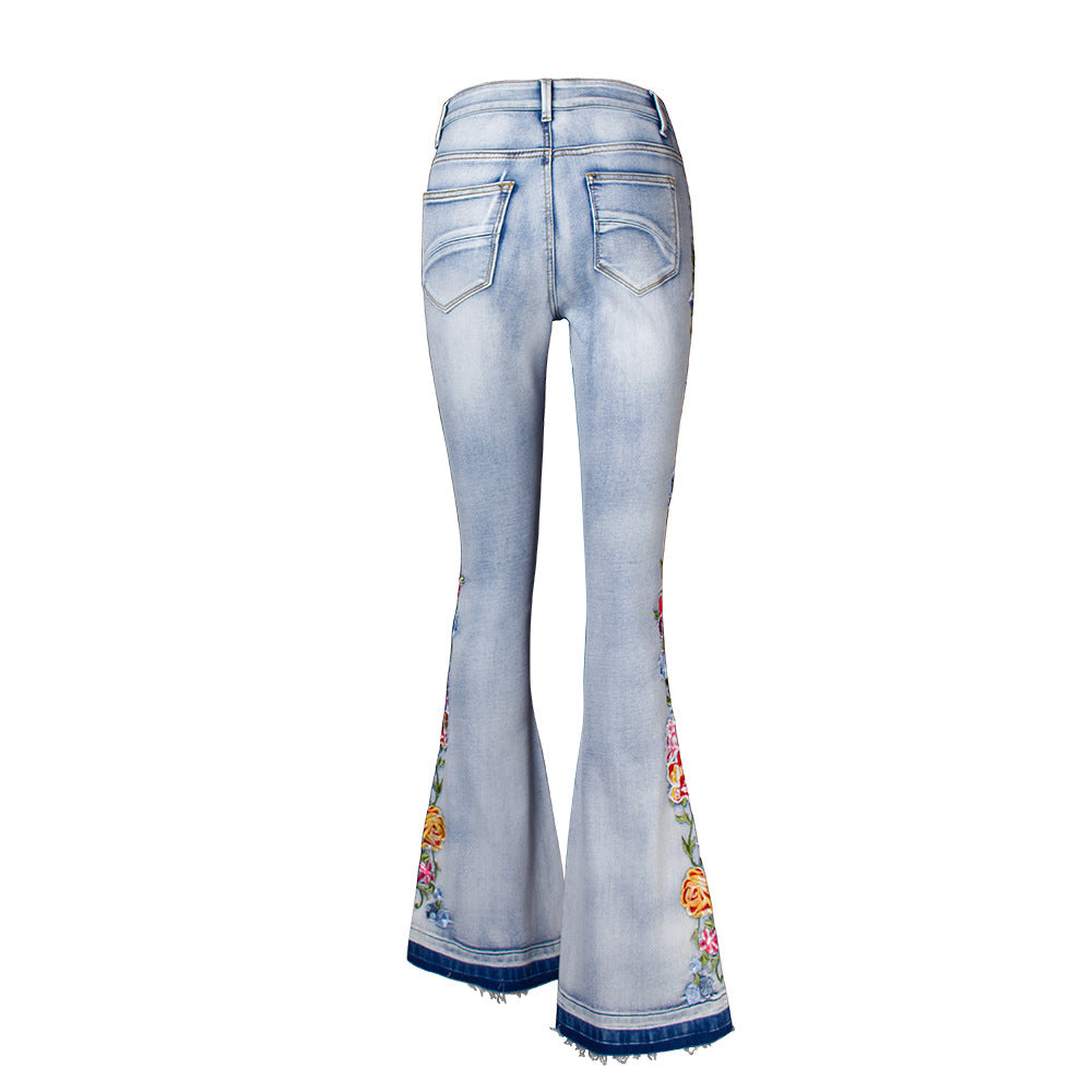 Flared Jeans For Women With Intricate 3D Embroidery In A Heavyweight, EuropeanAmerican Style