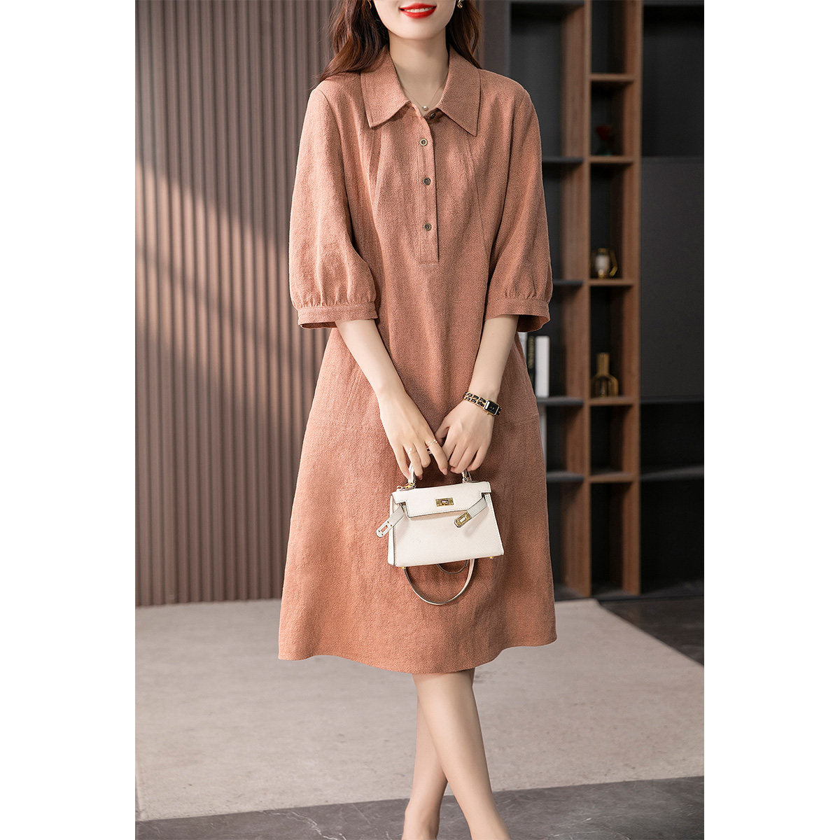 Women's Elegant French-style Linen Shirt Dress