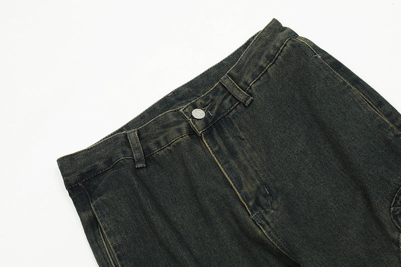 American Retro Distressed Multi-pocket Jeans
