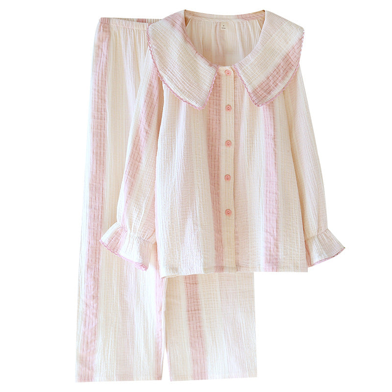 Contrast-color Doll Collar Long-sleeved Trousers Homewear Suit