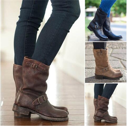 Spring Autumn And Winter Square Heel Low  Mid-tube Women's Boots