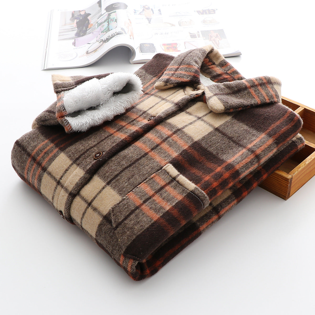 Women's Casual Small Plaid Woolen Fleece Shirt