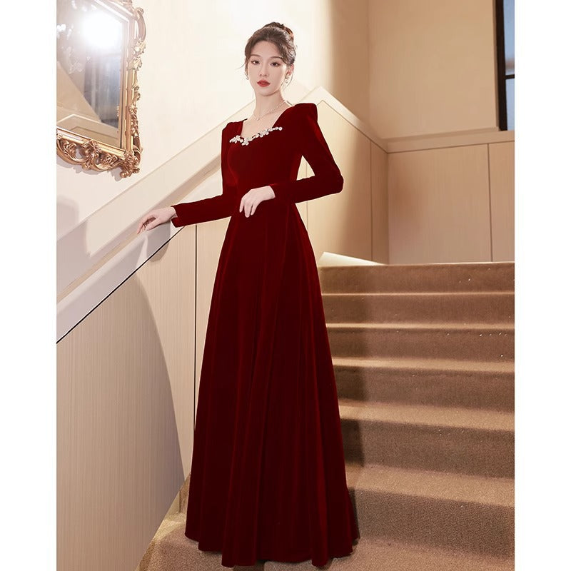 High-end High-end French Style Winter Long Sleeve Evening Dress For Women