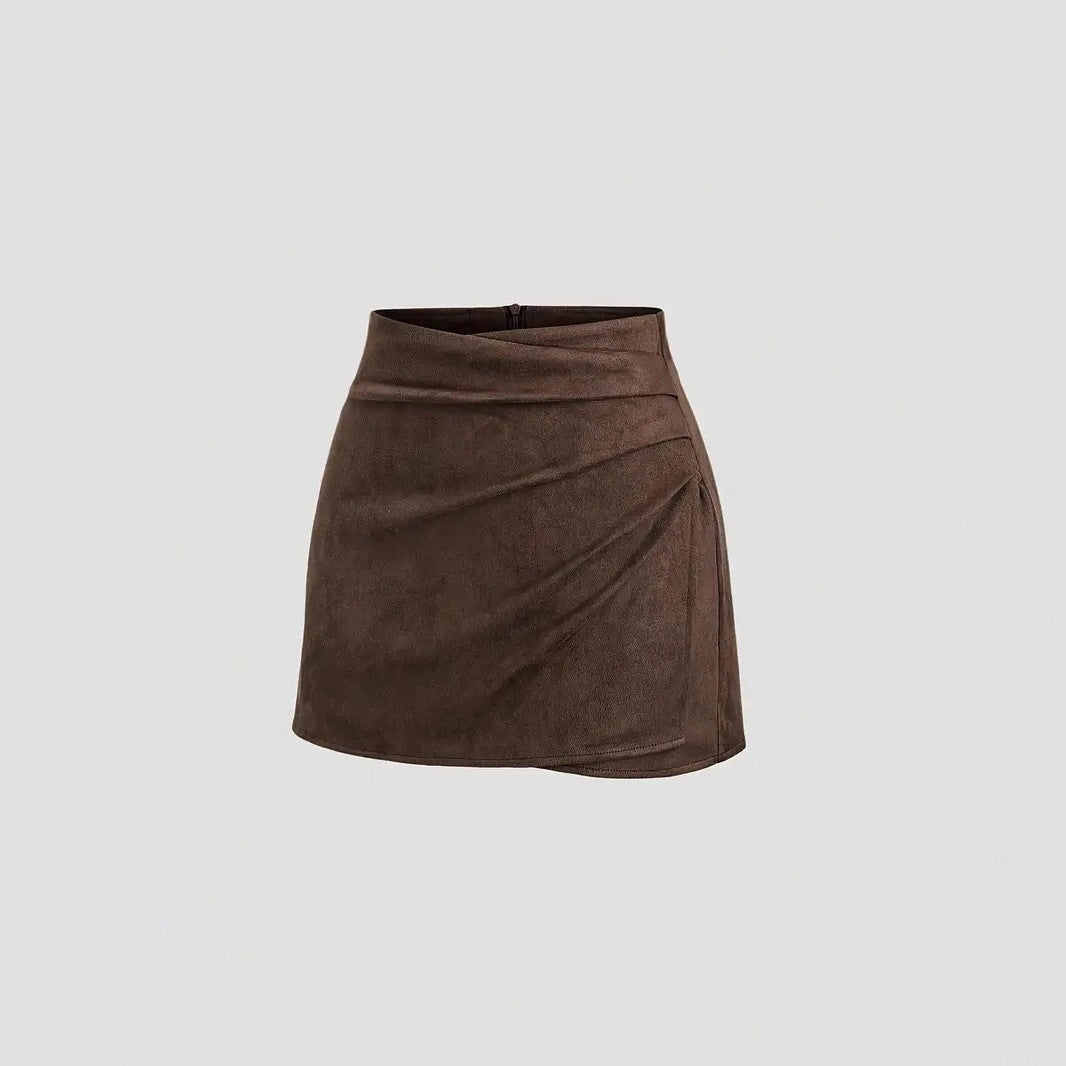 Womens Faux Suede Pleated Mid-rise Skirt