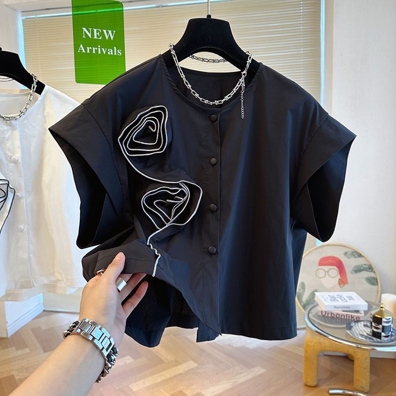 Special Interest Light Luxury Chic Design Three-dimensional Rose White Shirt