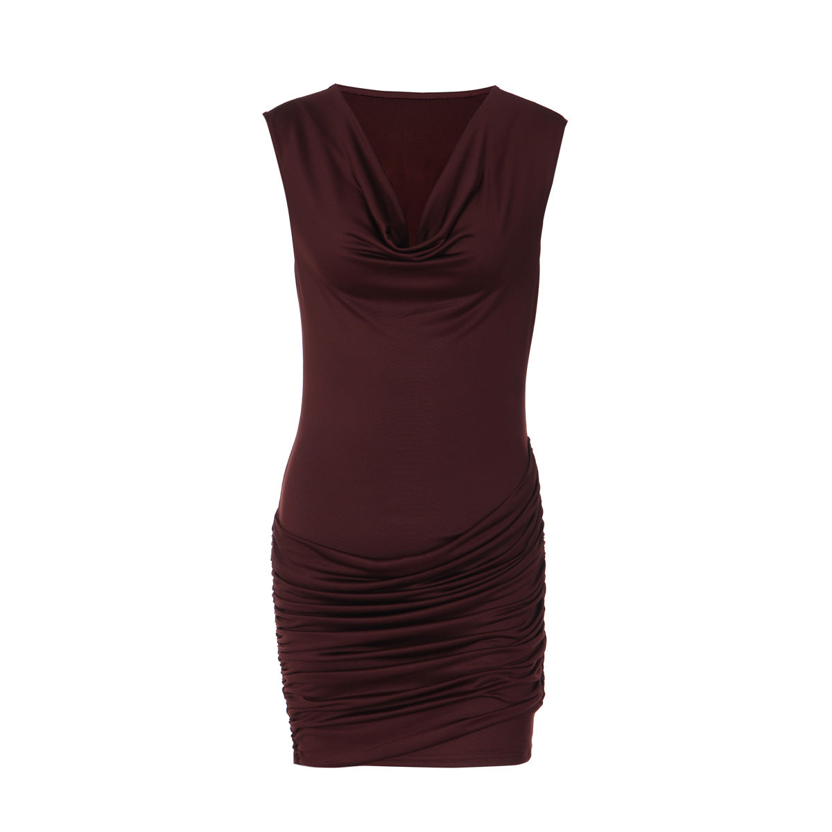 Stylish V-neck Figure-hugging Pleated Sleeveless Sheath Dress