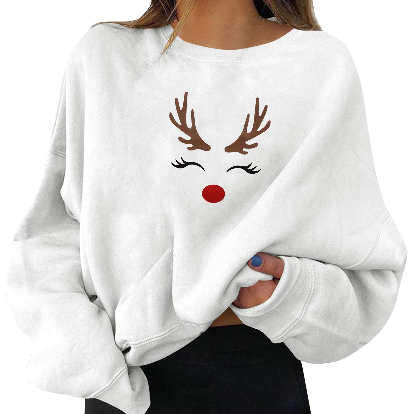 New Christmas Simple Loose Personality Round Neck Print Sweatshirt