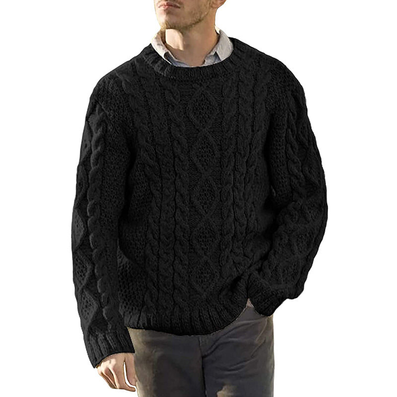 New Sweater Men's European And American Solid Color Round Neck