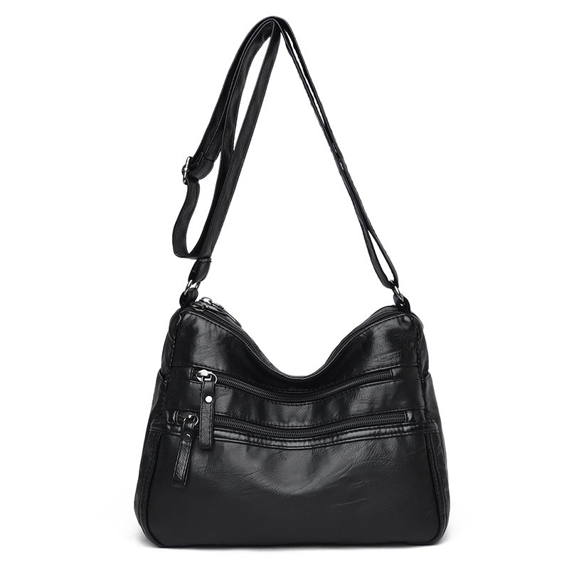 Real Washed Leather Classic Solid Color Soft Leather Versatile Casual One-shoulder Crossbody Bag