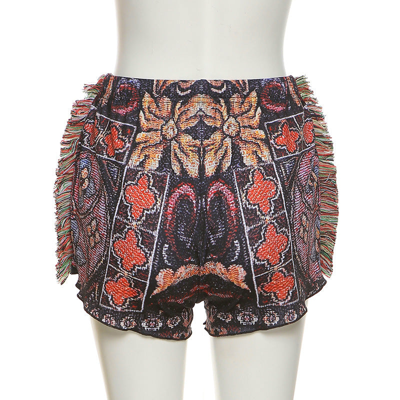 Trykt taske med kvast, hip, etnisk stil, shorts i tweed til hverdag