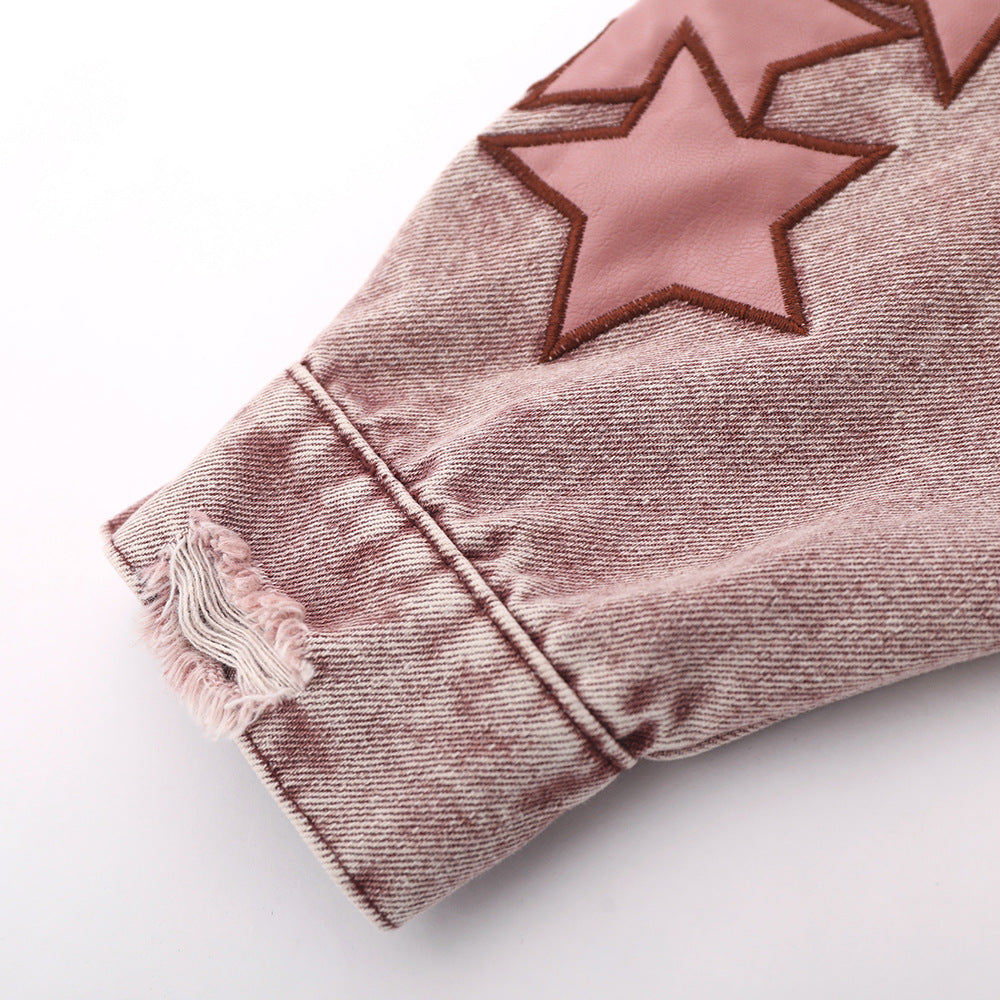 Five-pointed Star Embroidery Denim Jacket Men