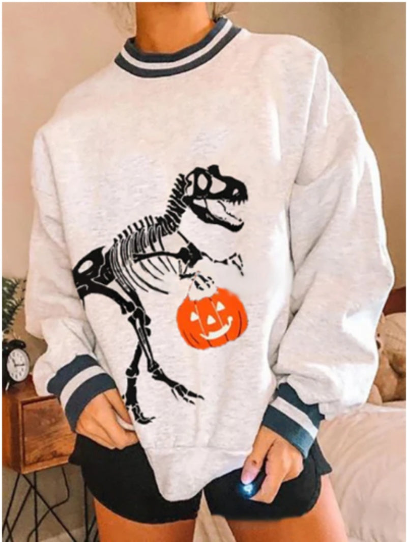 Women's Halloween Long-sleeved Skull Pumpkin Printed Sweater