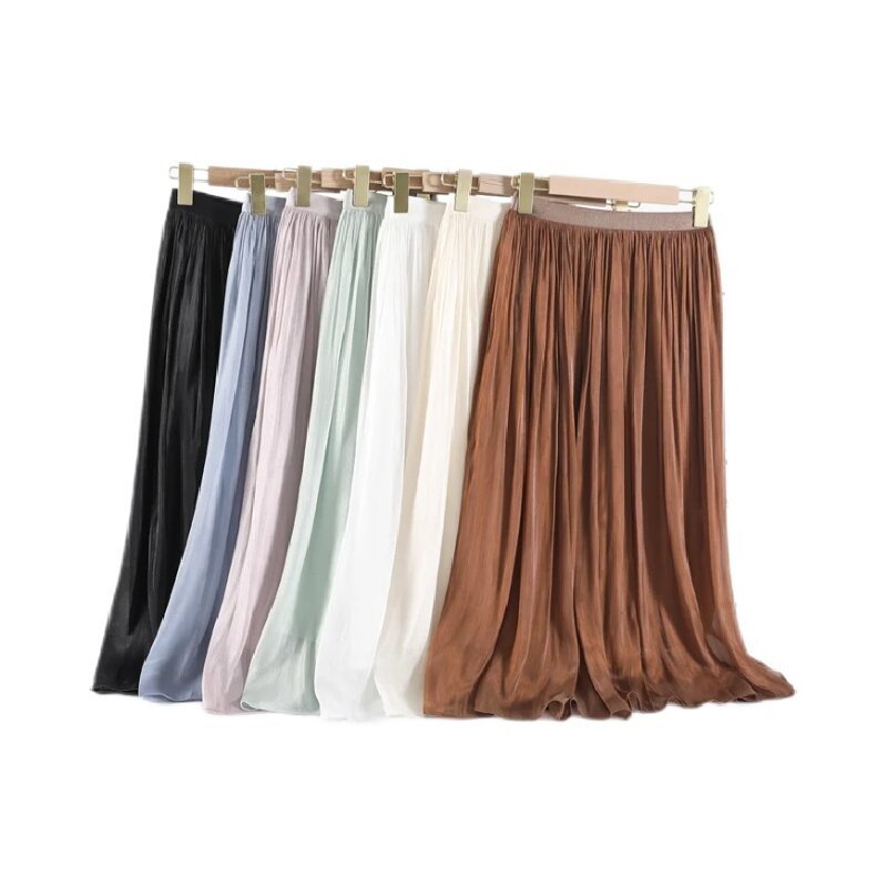 Solid Color Glossy Texture Skirt For Women