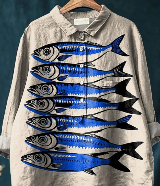 Women's Fashionable Casual Button Printed Shirt