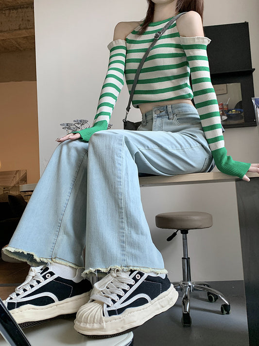 Light-colored Straight Pants With Slim Waist