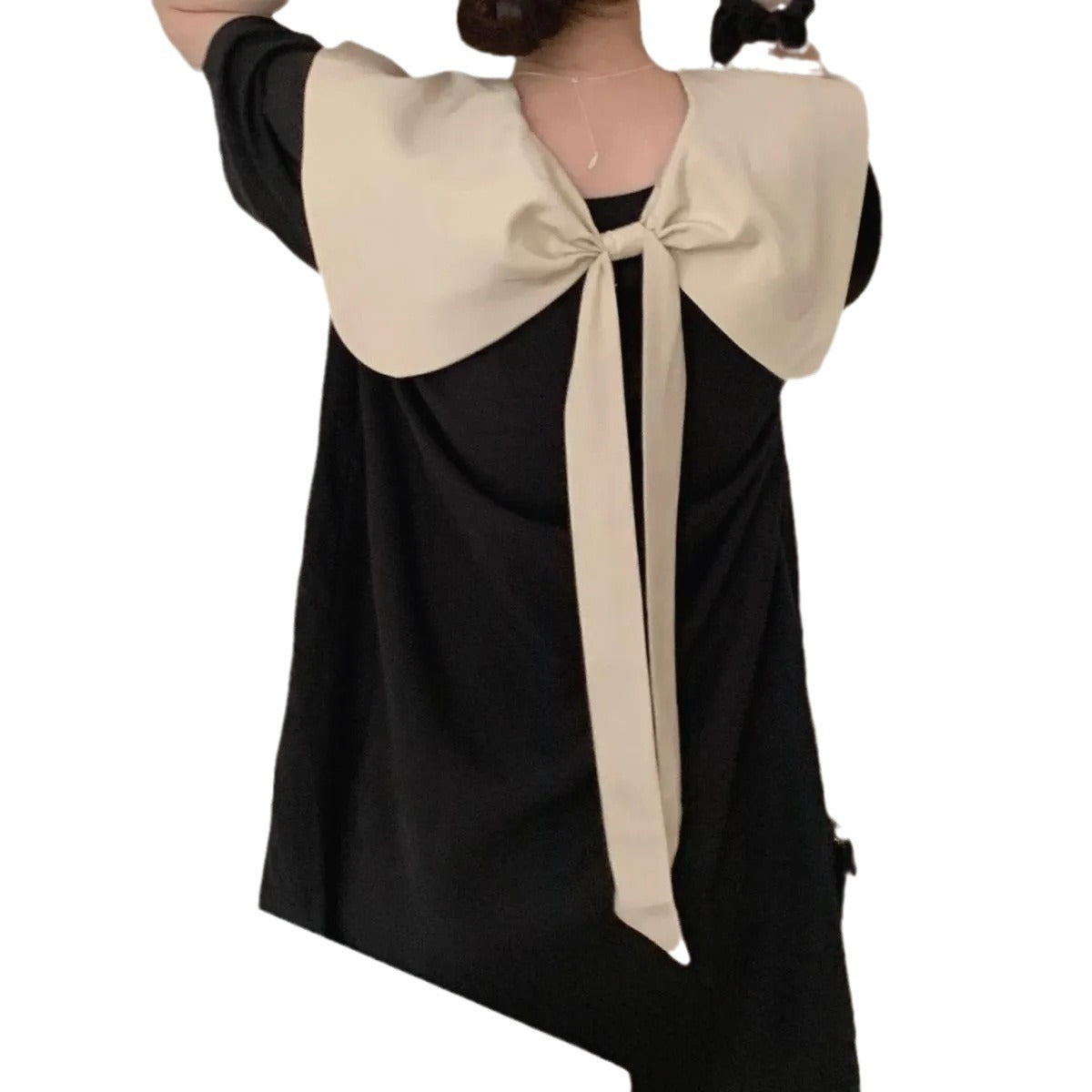 Contrast-Color Doll Collar Bow-Knot Dress For Women