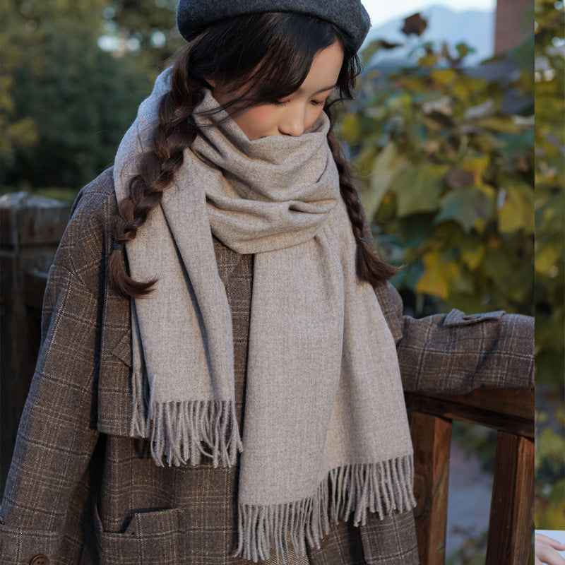 Imitated Wool All-match Double-sided Autumn And Winter Thickened Warm Scarf