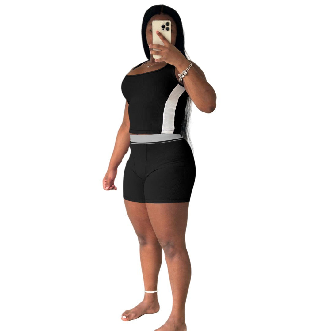 Stylish Casual Ribbed Patchwork Two-piece Set
