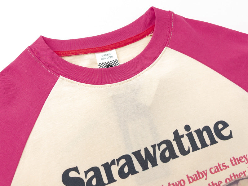 National Fashion Sjov og Sød Katteprint Raglan Kortærmet