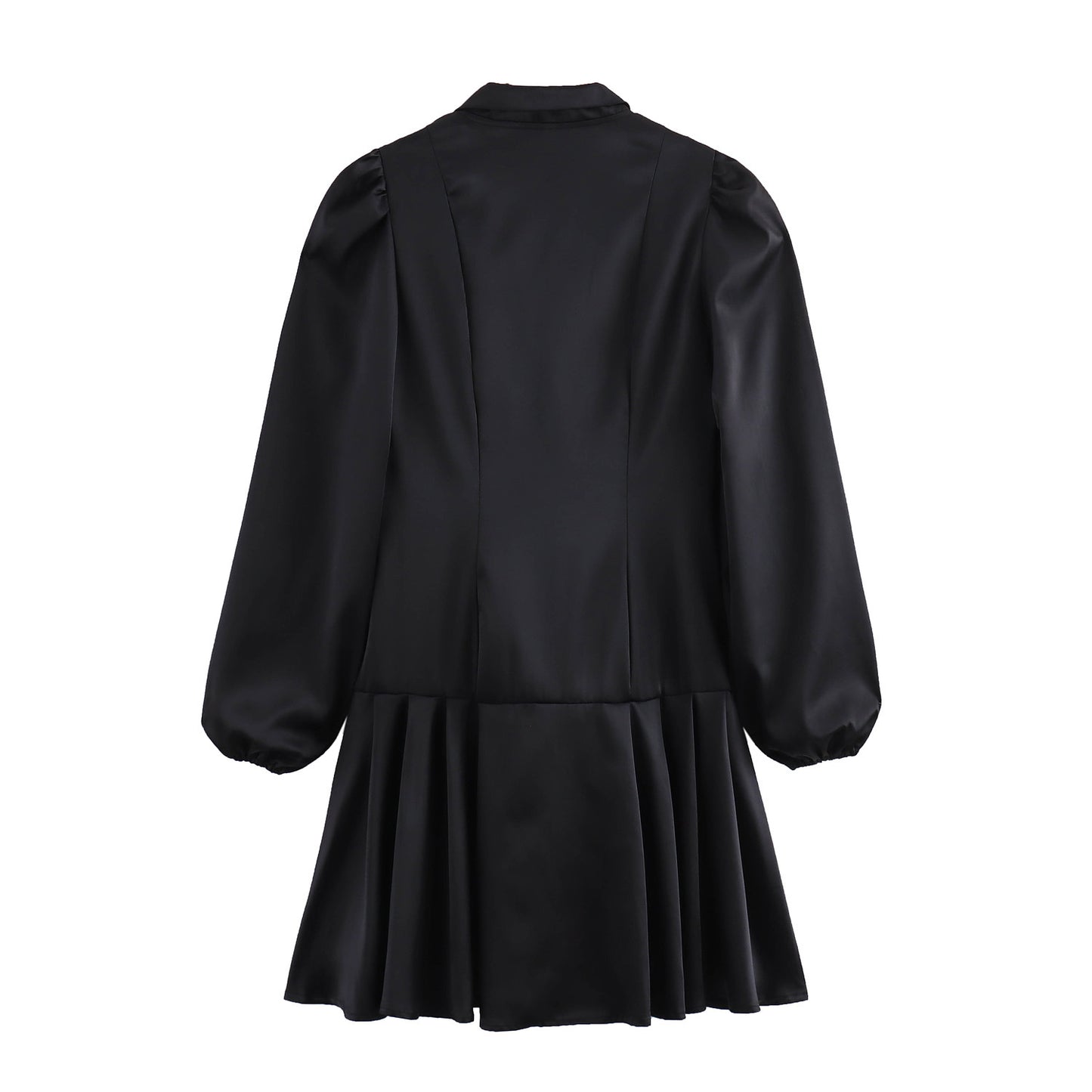 Sweet Satin Dress V-neck Fitted Waist Pleated Skirt