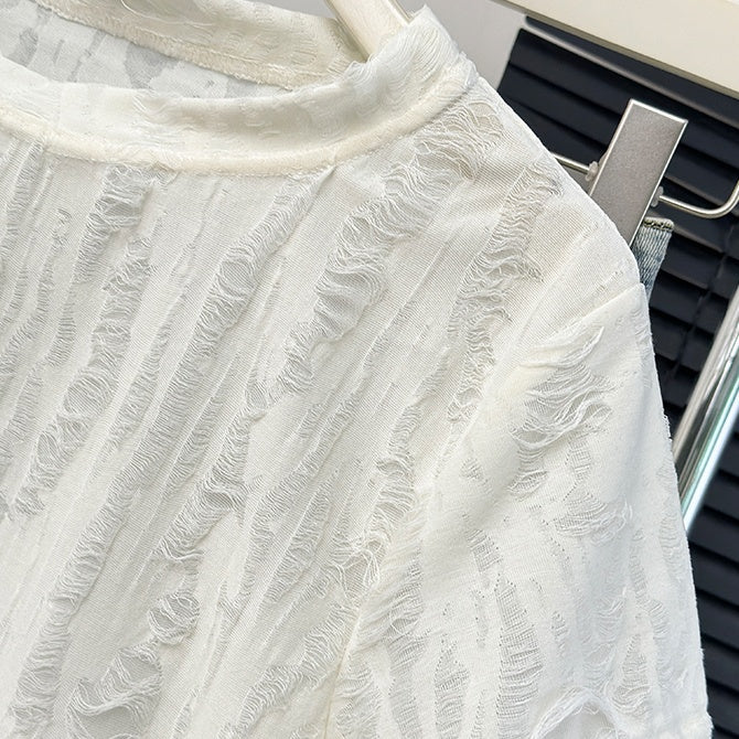 Niche Design Hollow Out Ripped Distressed Short Sleeve