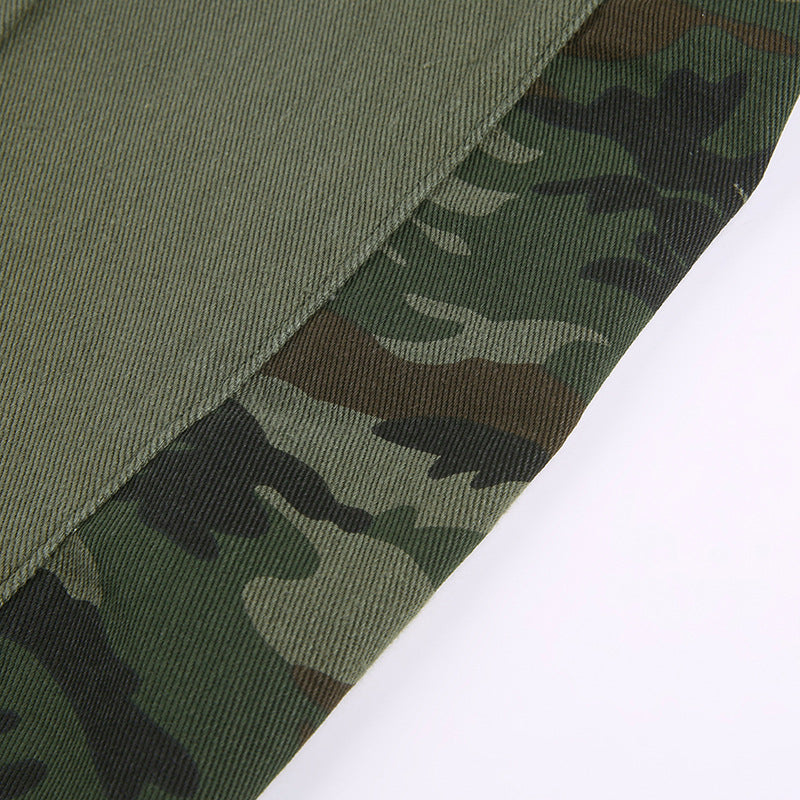 Street Trendsetters Splicing Camouflage Contrast Low Waist