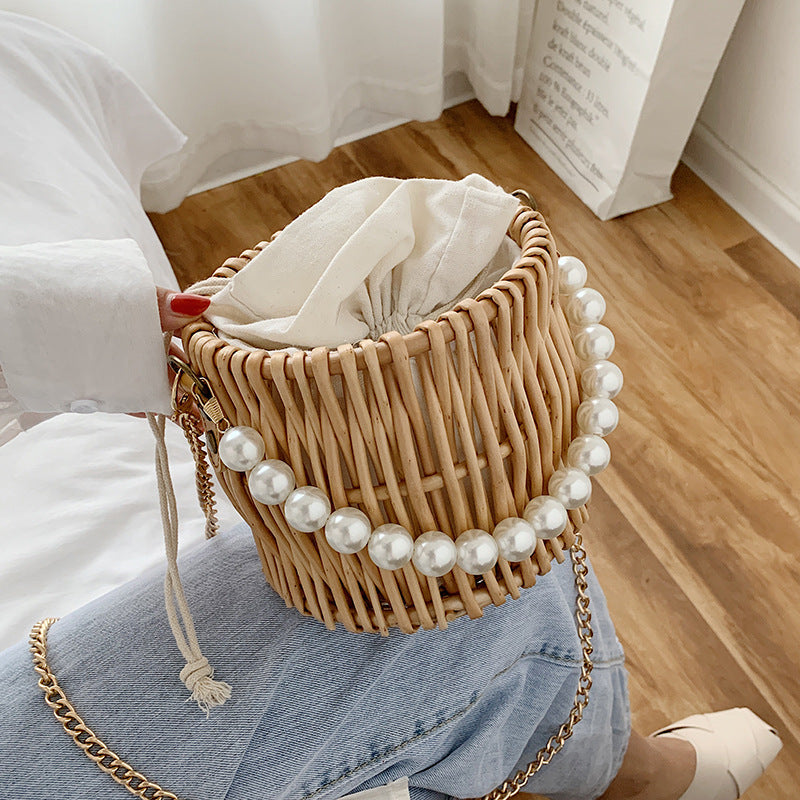 New Style Western Fashion Messenger Handbag All-match Pearl Chain Shoulder Bag