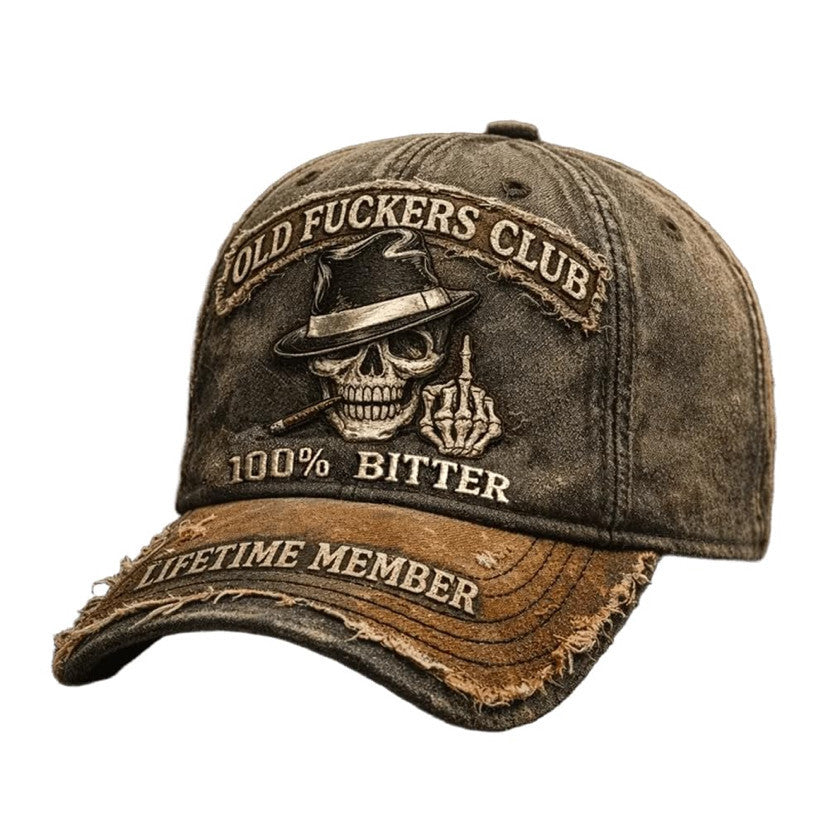 Embroidered Distressed Printed Curved-Brim Baseball Cap