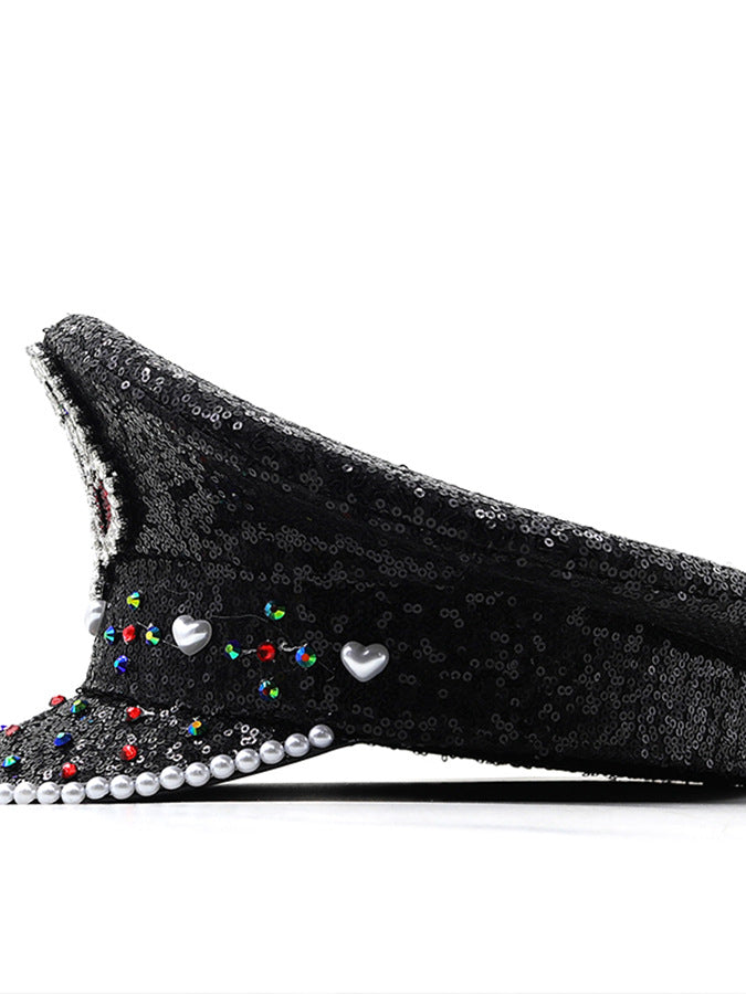 Sequin Love Gift Wide Brim Hat Performance And Show Stage Diamond Visor Cap