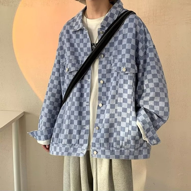 Retro American Style Chessboard Plaid Coat For Men