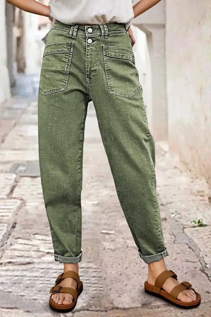 European And American-style Stretch Mid-rise Straight-leg Jeans