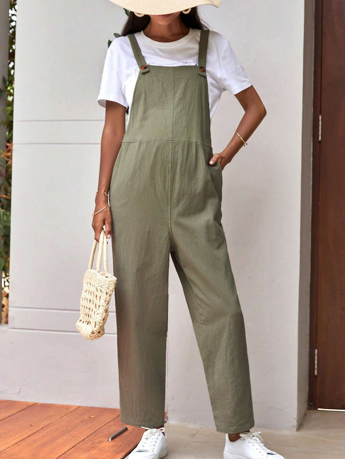 Casual Pocket Maternity Pants Adjustable Waist Loose-fitting Overalls