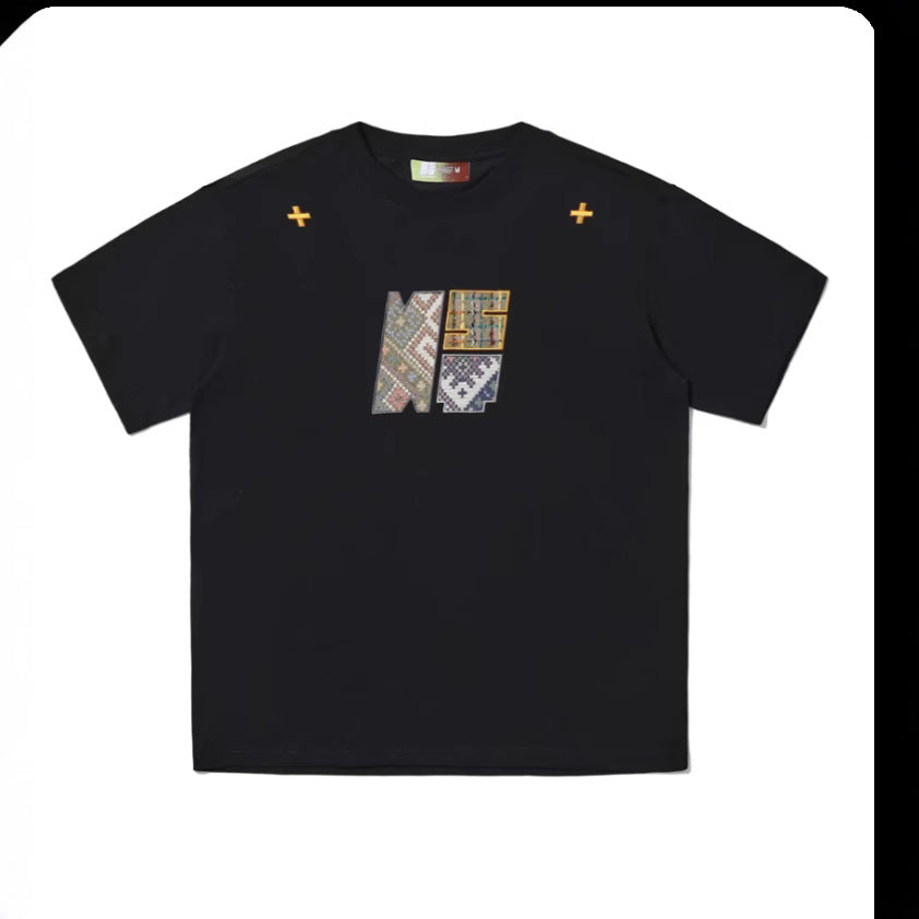 Paste Cloth Embroidery Retro Loose Casual All-match Short-sleeved T-shirt