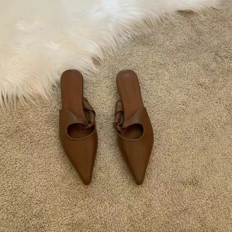 Spring Special-interest Design Soft Leather Semi-toe Box Women's Slippers