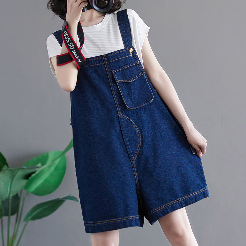 Women's Korean Style New Denim Overalls Denim Five-point Pants