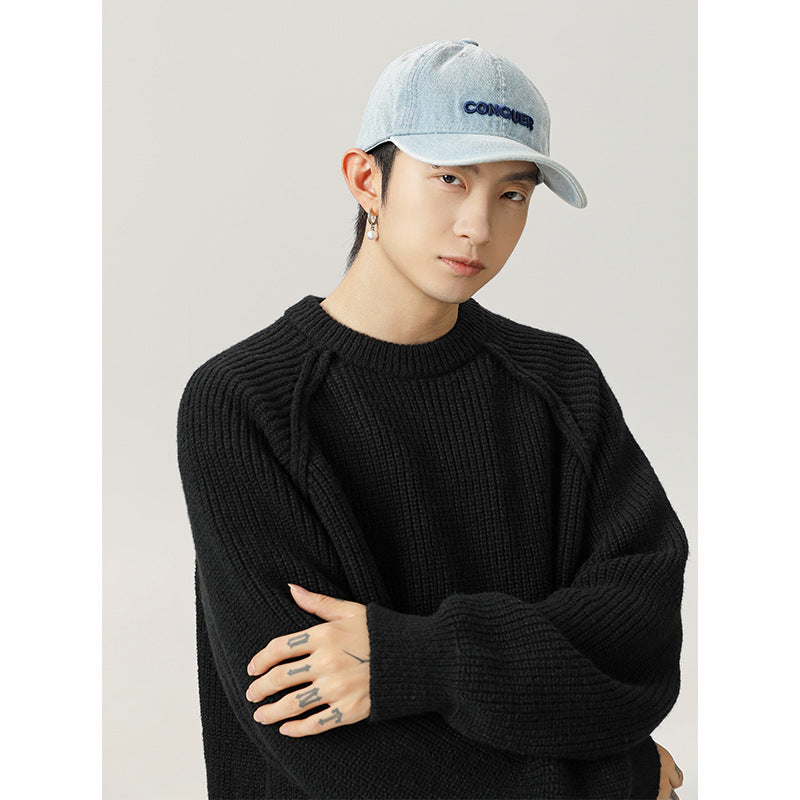 Three-dimensional Shoulder Line Design Round Neck Texture Thick Needle Sweater