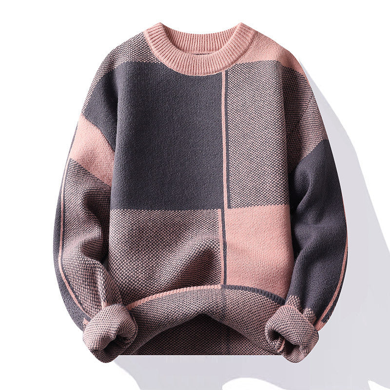 New Round Neck Thickened Sweater Men's Knitting Geometric Long Sleeve