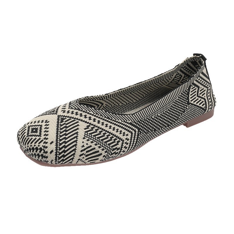 Knitted Soft-soled Beanie Shoes Flying Knit Woven Women's Flat Shallow Mouth