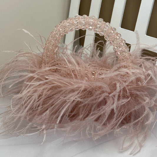 Colored Ostrich Wool Beaded Handbag