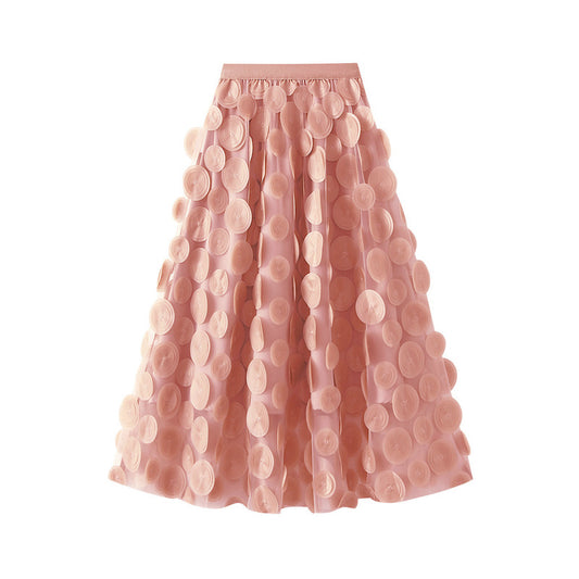 Three-dimensional Polka Dot Black Mesh Skirt