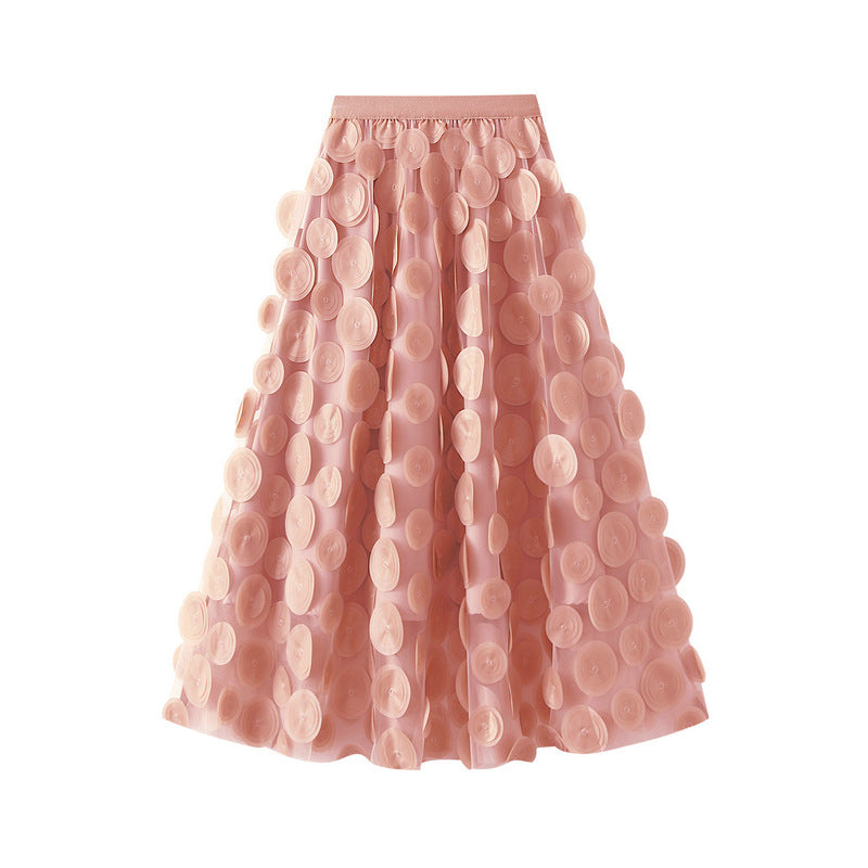 Three-dimensional Polka Dot Black Mesh Skirt