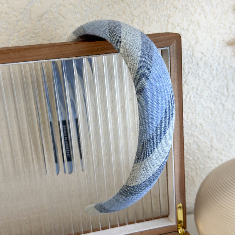 Blue Color Plaid Bow Sponge Headband