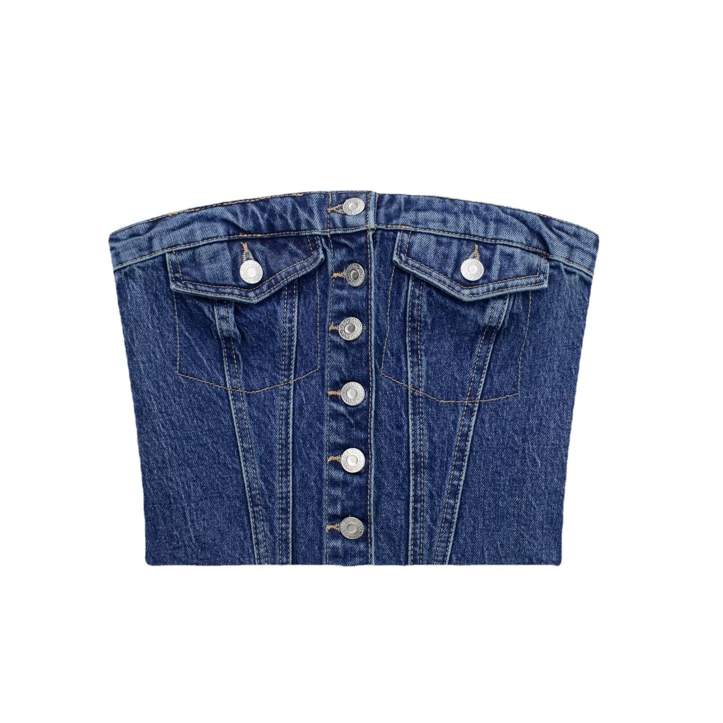 Women's Tube Top Button Denim Vest