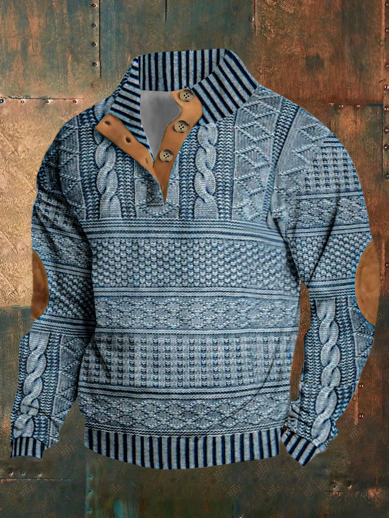 Herre Printet Casual Pullover Sweatshirt med 4 knapper fra Fashion Brand