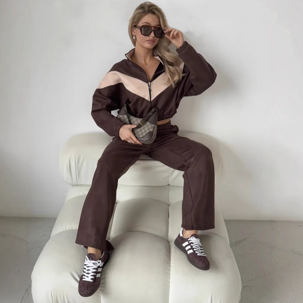 European And American-style Casual Women's Color-block Set