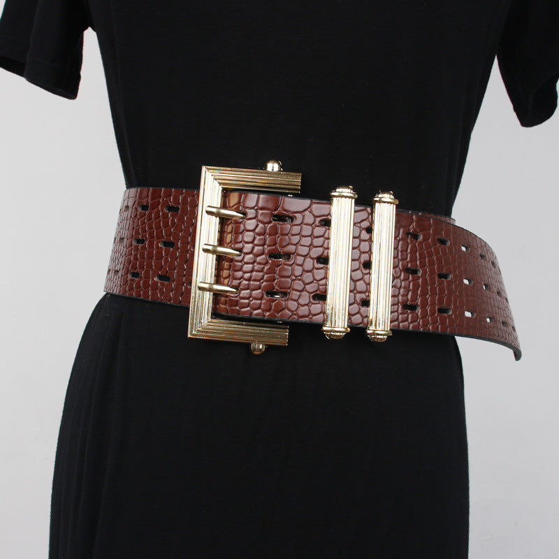 Suit Belt Retro Three-pin Buckle Snake Pattern Leather Simple With Sweater Dress Waist