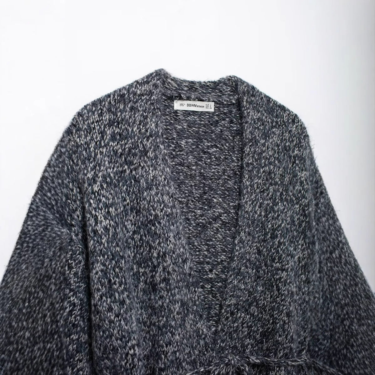 Women's Gray Drawstring Knitted Jacket Coat