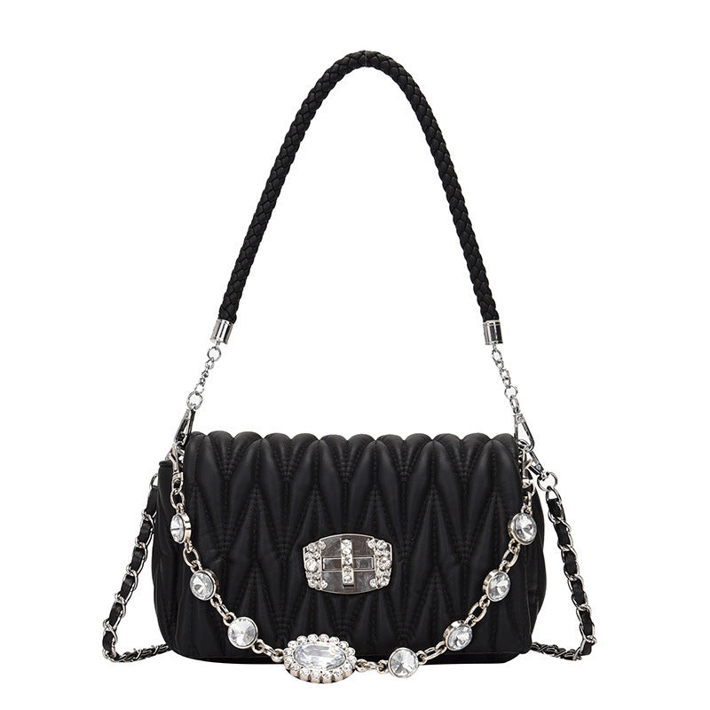 Mode Enkel Rhinestone Dame Ny Kæde Skuldertaske
