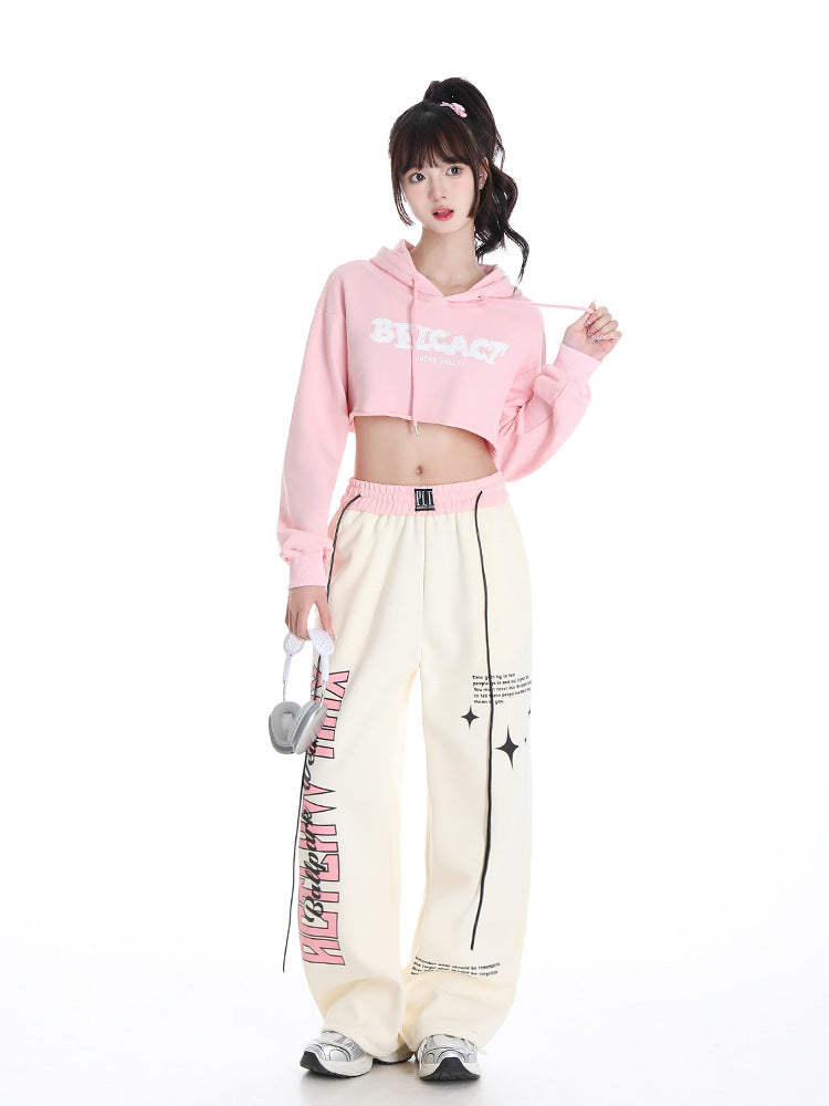 Loose Drooping High Waist Slimming Gray Straight Mop Sports Leisure Long Sports Pants